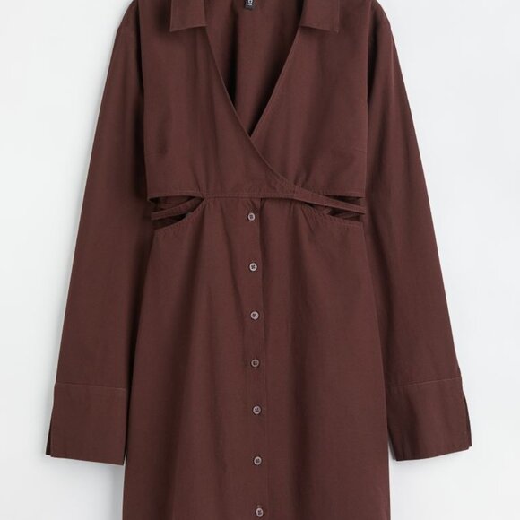 Brown Cotton Poplin Dress - Picture 1 of 4